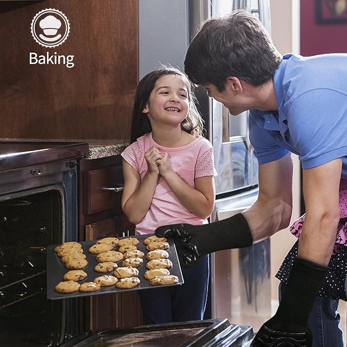 BBQ Grill Gloves, 1472°F Heat Resistant Barbecue Gloves Oven Mitts, Silicone Non-Slip Cooking Gloves for Kitchen, Grilling and Baking, EN407 Certified, 13 inch Long, Black, XL Size