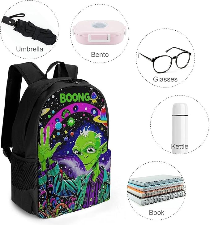 Supdreamc Daypack Bookbag Multipurpose Anti-Theft Big Capacity Carry On Bag, Psychedelic Space Alien Art Travel Hiking Camping Rucksack With Padded Straps