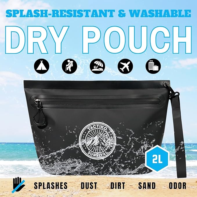 Tactiko Heavy-Duty Splash Water Resistant Zipper Pouches - 2L Hold-All Organizers for Dry Bags, Travel Bags (Black)