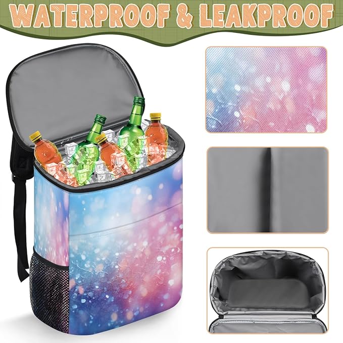 Insulated Cooler Backpack Glitter Leakproof Lightweight Ice Coolers Backpack Steel Blue Waterproof Cooler Bag Lunch Backpack for Camping Hiking Picnic for Men Women