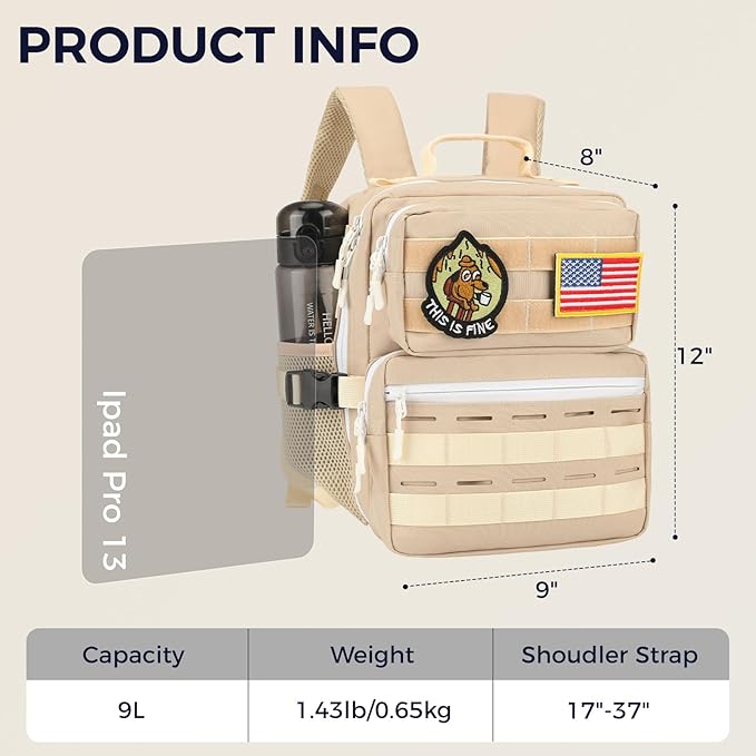 9L Mini Tactical Backpack for Men Women,Small Military Tactical Backpack for Sport,Gym,Hiking,Travel,Camping (Beige)