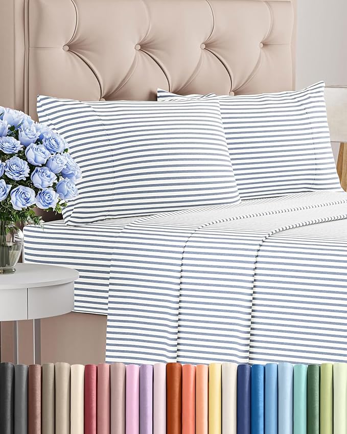 King Size 4 Piece Sheet Set - Comfy Breathable & Cooling Bed Sheets Set - Hotel Luxury Bedding for Women, Men, Kids, Teens, Boys & Girls - Deep Pockets, Soft, Wrinkle Free - Oeko-Tex - Blue Stripes 2