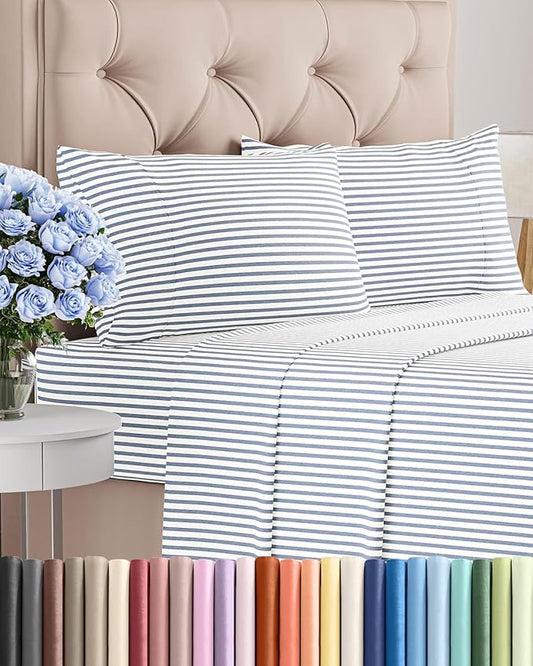 Cal King Size 4 Piece Sheet Set - Comfy Breathable & Cooling Bed Sheets Set - Hotel Luxury Bedding for Women, Men, Kids, Teens, Boys & Girls - Deep Pockets & Wrinkle Free - Oeko-Tex - Blue Stripes 2