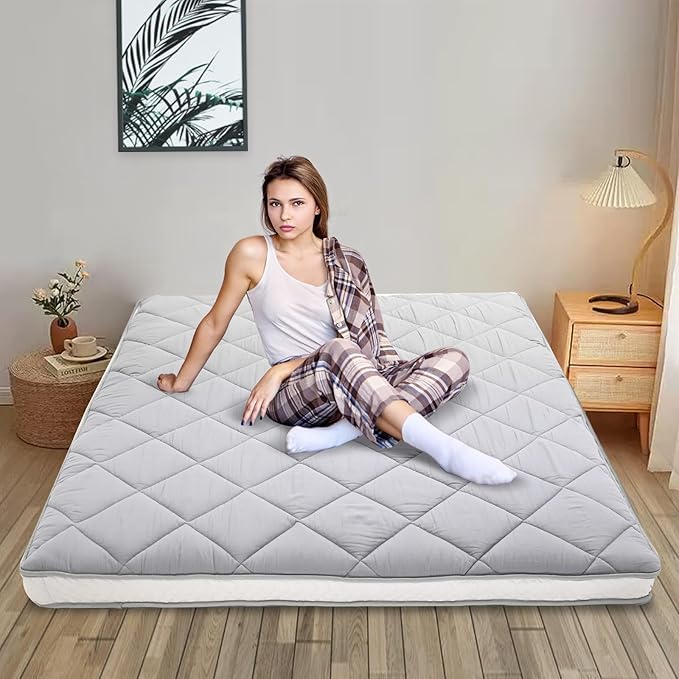 DoCred Twin Size Futon Mattress, Extra Thick Foldable Japanese Floor Mattress Memory Foam Sleeping Pad for Adults - Roll Up Mattress Tatami Mat Folding Sleeping Pad Breathable Floor Lounger Guest Bed