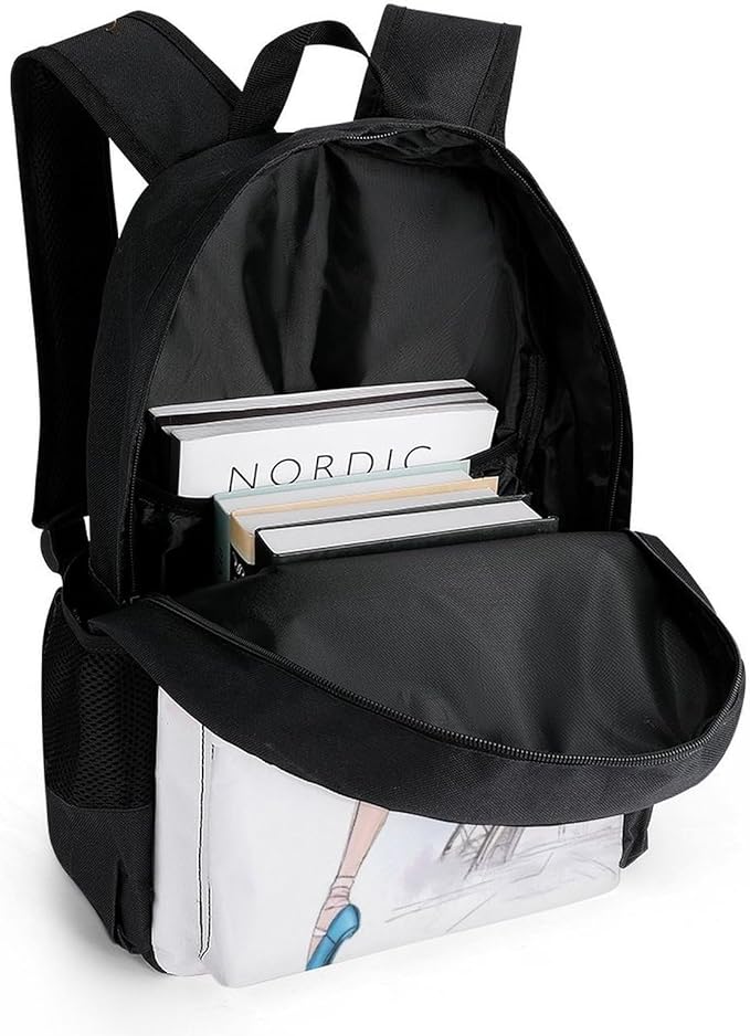 Daypack Backpack Polyester Multipurpose Anti-Theft Ballet Dancer Ballerina Eiffel Tower Shoulder Bag Big Capacity Gym Outdoor Hiking Backpack With Smooth Zippers