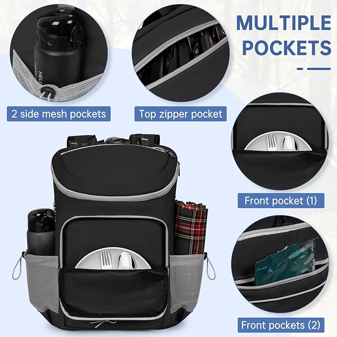 Cooler Backpack, Portable Insulated Leakproof Backpack for 33 Cans (330ml), Lightweight Insulated Soft Cooler Backpack for Picnic, BBQ Camping, Lunch, Beach and Hiking, for Men and Women