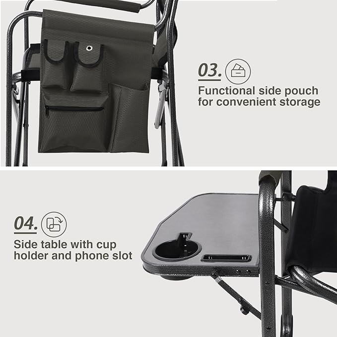 EVER ADVANCED Lightweight Folding Directors Chairs Outdoor, Aluminum Camping Chair with Side Table and Storage Pouch, Heavy Duty Supports 350LBS