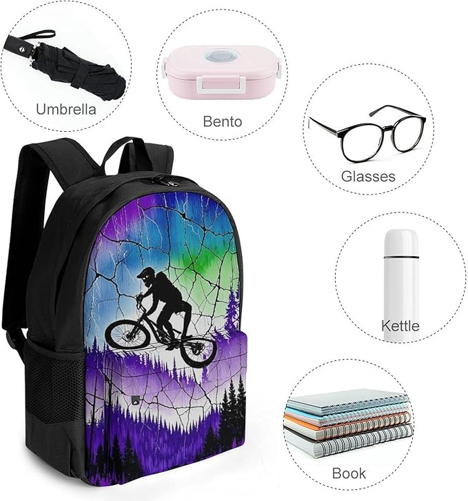 Supdreamc Polyester Daypack Backpack for Climbing Outdoors Running, Big Capacity Multipurpose Anti-Theft Bookbag, Over The Mountains Motorcycle Motocross Art Travel Hiking Camping Rucksack