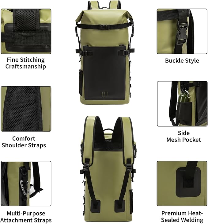 Waterproof Dry Bag,Heavy Duty Hiking Backpack Roll-Top Closure Bag for Kayaking, Hiking, Camping, Boating- Men/Women ﻿