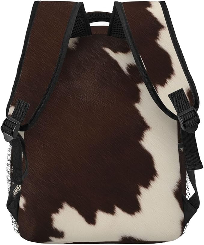 Polyester Daypack Backpack for Sports Travel Running, Big Capacity Anti-Theft Multipurpose Carry On Bag, Cow Print Laptop Book Bag Rucksack