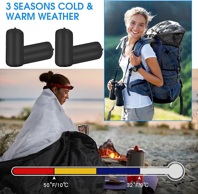Macarrie 30 Pcs Hiking Gear Set, Include 10 Sleeping Bags for Adults Teens Kids with Compression Sack, 10 Warm Fleece Blankets and 10 Drawstring Bags for Camping Gear Homeless Supplies
