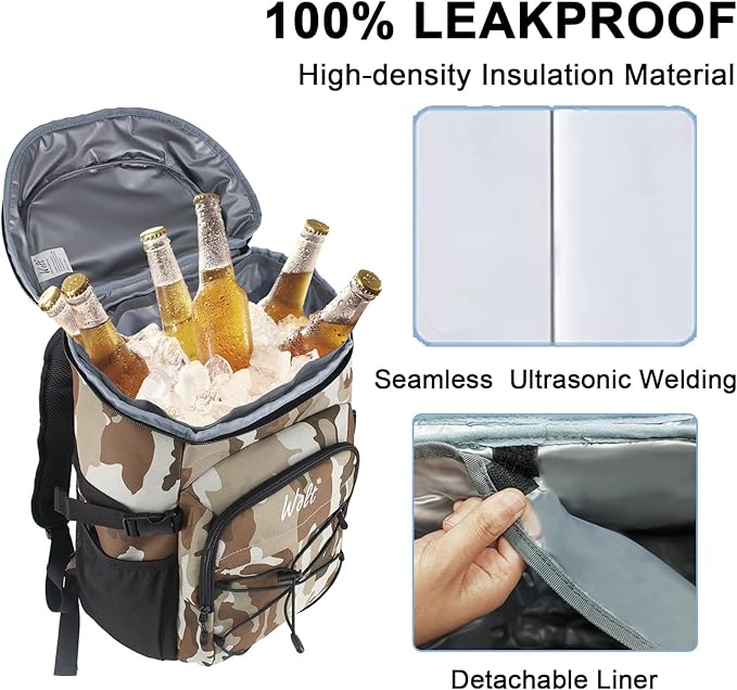 WOLT Cooler Backpack,24 Cans Insulated Backpack Cooler Leakproof,Lightweight Soft Cooler Bag,Camping Cooler,Large Capacity Beach Cooler,Waterproof Travel Cooler Lunch Backpack for Hiking