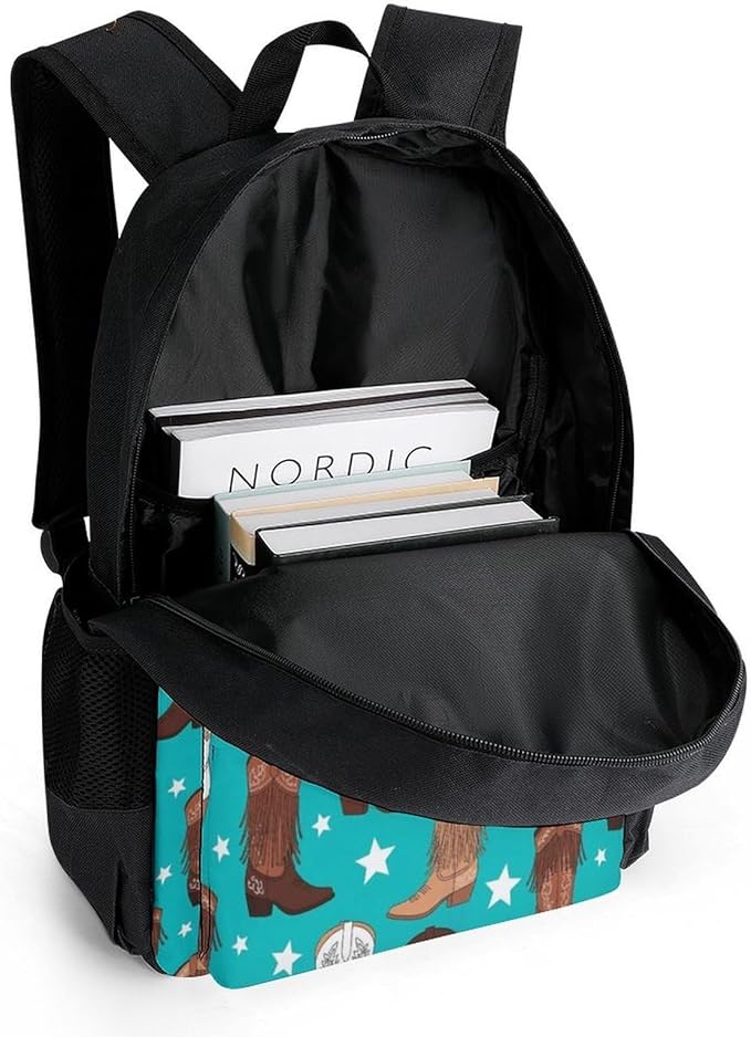 Daypack Bookbag Anti-Theft Multipurpose Large Capacity Bookbag, Beautiful Colorful Teal Cowboy Boots Travel Hiking Camping Rucksack With Adjustable Shoulder Straps