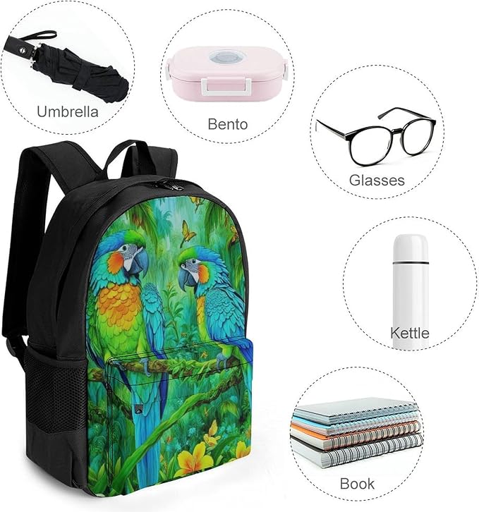 Supdreamc Men Women Lightweight Parrots Spirit Art Backpack Large Capacity Carry On Bag With Padded Straps for Sports Work Walking Cycling