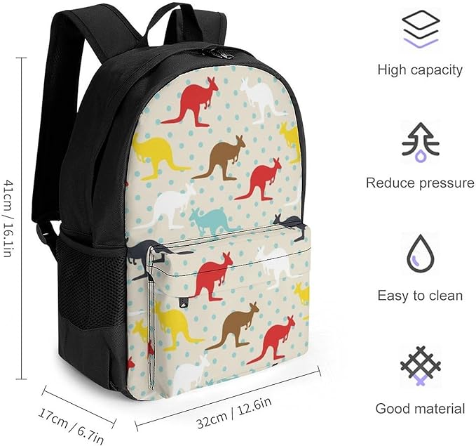 Daypack Bookbag Anti-Theft Multipurpose Large Capacity Bookbag, Unique Kangaroo Australia Travel Hiking Camping Rucksack With Adjustable Shoulder Straps