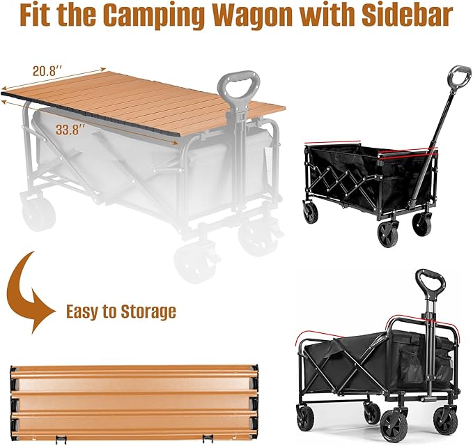 Metal Tabletop Board for Wagons Cart,Foldable Table 34"×21" Heavy Duty for Wagon,Alloy Board with Load Capacity 68LBS,Camping Essential and Gear for Outdoor Party with Family and Friends(Woody)
