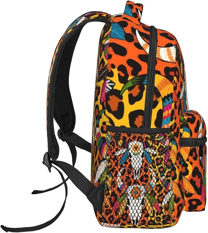 Lightweight Daypack Backpack for Sports Travel Running, Large Capacity Multipurpose Anti-Theft Bookbag, Cow Skull Daisy Western Design Laptop Backpack Daypack