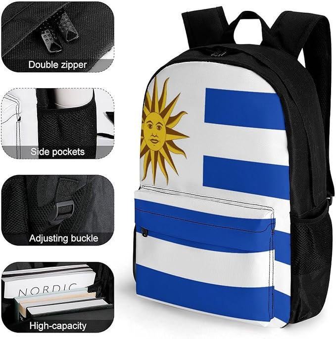 Daypack Backpack Anti-Theft Multipurpose Large Capacity Carry On Bag, Uruguay Flag Traveling Camping Backpack With Side Pockets