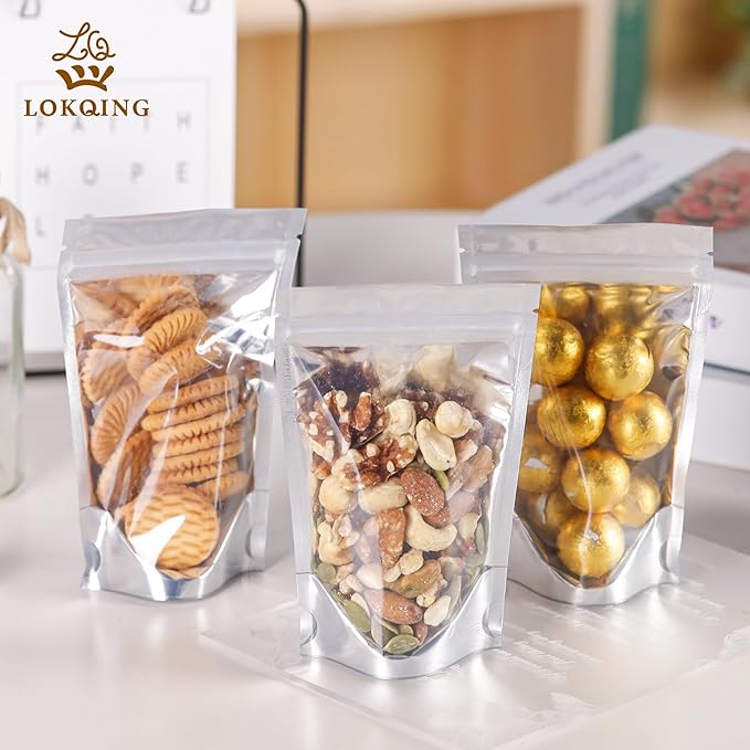 100 PACK Mylar Bags for Food Storage and Resealable Bags for Small Business Packaging Supplies Great for Party Favor Food Storage Bags(Silver, 3x6Inches)