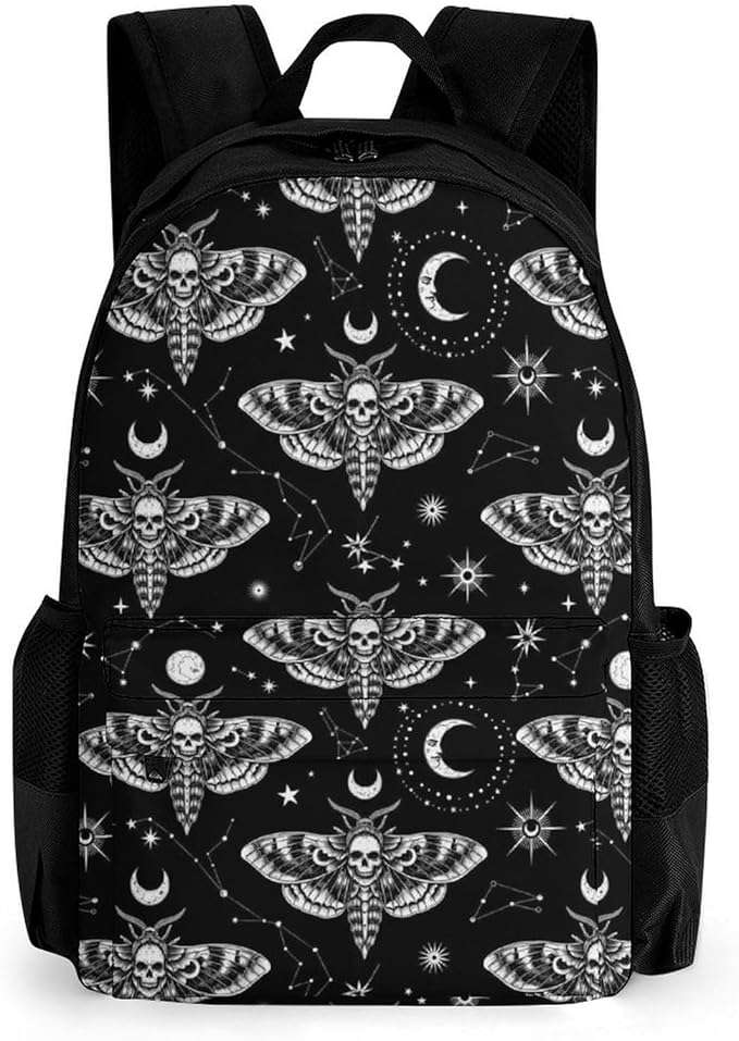 Supdreamc Adults Lightweight Gothic Moth Skull Sun Moon Black And White Shoulder Book Bags Big Capacity Shoulder Bag With Adjustable Shoulder Straps for Trekking Work Walking Cycling