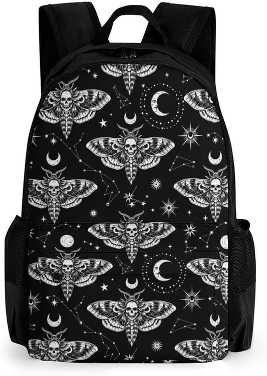 Supdreamc Adults Lightweight Gothic Moth Skull Sun Moon Black And White Shoulder Book Bags Big Capacity Shoulder Bag With Adjustable Shoulder Straps for Trekking Work Walking Cycling