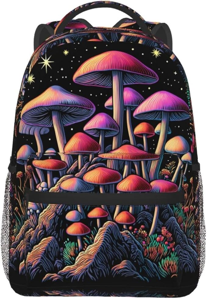 Backpack Anti-Theft Multipurpose Large Capacity Carry On Bag, Trippy Mushroom Art Camping Outdoor Backpack With Side Pockets