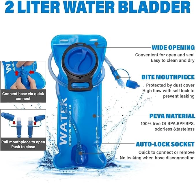 Hydration Backpack Pack with Cool Lights, 2L Water Bladder, Lightweight Bag for Running, Hiking, Bike, Climbing, Music Festival Essential, and Rave