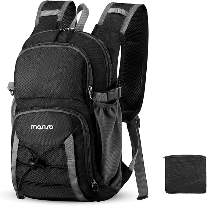 MOSISO 10L Lightweight Hiking Daypack Small Packable Hiking Backpack for Men Women, Casual Foldable Day Pack Shoulder Bag with 2 Front Pocket for Travel Camping Outdoor, Black