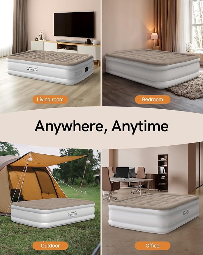 Air Mattress Full with Built in Pump, Blow Up Mattress Full, Upgraded Inflatable Mattress for Home Camping Guest Bed, Soft Wave Flocked Top, Comfort and Portable Air Bed, colchon inflable