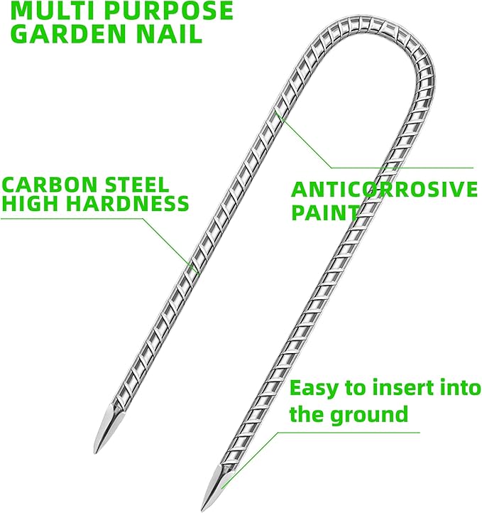 11 Pack Ground Garden Rebar Stakes Rebar 12 Inch Anti-Rust Galvanized Steel U Shape Hook Heavy Duty Ground Anchors for Tents, Position Kits,Fences, and Trampolines Landscape Fabric
