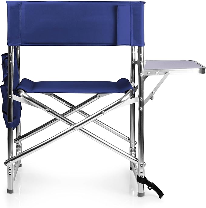 Personalized Embroidered Sports Director Chair with Side Table and Storage Pockets by Picnic Time - Navy Blue