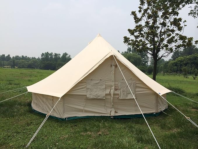 Canvas Bell Tent,4 Seasons Yurt Tent, Roomy Yurt Tent (13ft-16.5ft) with Zipped Removable Floor for Family Glamping Camping,Outdoor Hunting, or Party