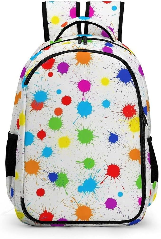 Hiking Travel Backpack Paint Splatter Colorful for Men Women, Waterproof Anti Theft Laptop Rucksack with Multi Compartments for Outdoor Sports