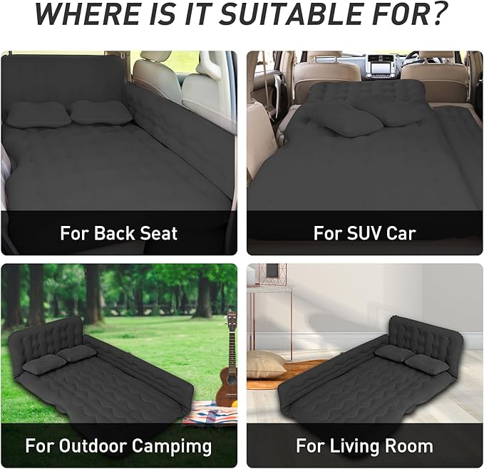Car Air Bed Mattress, Inflatable SUV Mat, Thickened Car Air Mattress Back Seat Camping Cushion Sleeping Pads with Air Pump 2 Pillows Portable Backseat Air Bed for Camping Outdoor Travel Home Cars