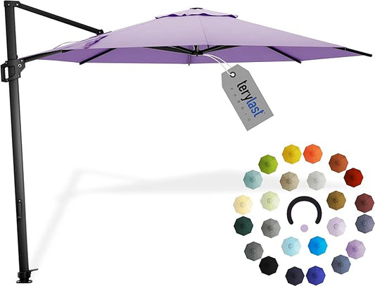Midtown Umbrellas 10 Ft Outdoor Cantilever Patio Umbrella w/Terylast Midtown Purple Fabric - Tilt 360° Offset Patio Umbrella, Deck Patio Umbrella, Backyard Umbrella & Garden Umbrella - Black Frame