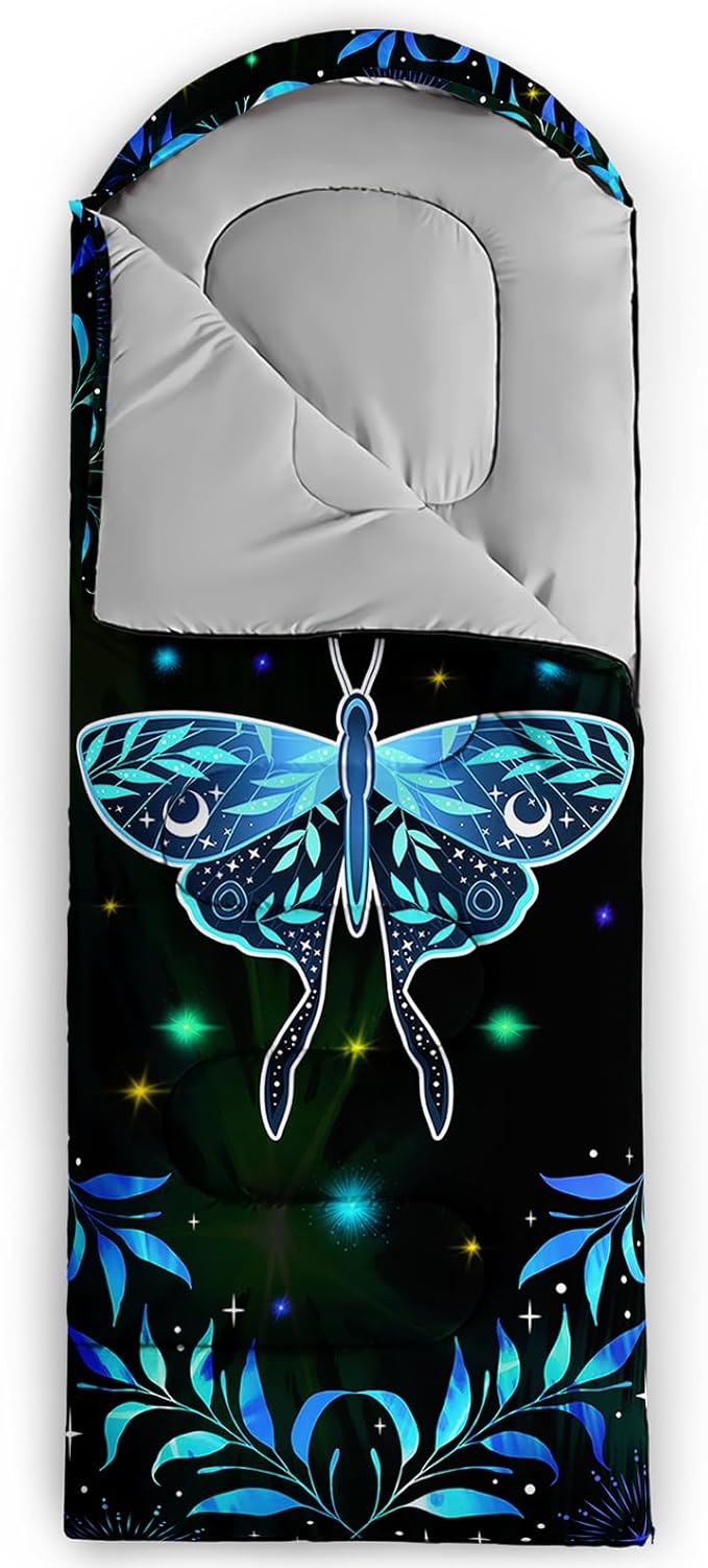 AILONEN Kawaii Puppy Sleeping Bag for Kids Boys Girls,Warm and Cool Weather,Lightweight,Waterproof Backpacking,Cartoon Cute Dog & Duck Animal Themed Blue Sleeping Bag for Camping