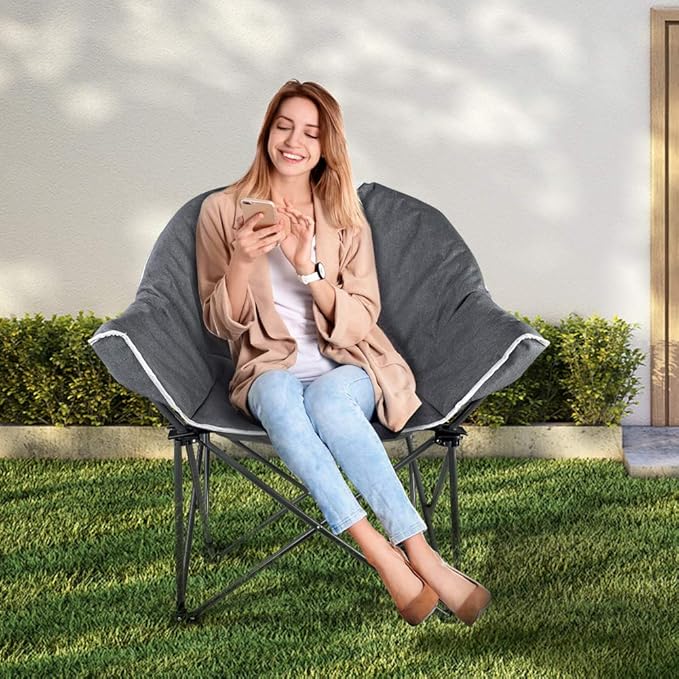 OUTDOOR LIVING SUNTIME Sofa Chair, Oversize Padded Moon Leisure Portable Stable Comfortable Folding Chair for Camping, Hiking, Carry Bag