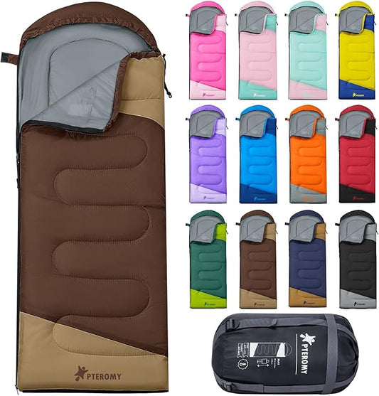 PTEROMY Sleeping Bags for Adults, Lightweight and Machine Washable, Water Resistant Backpacking Camping Sleeping Bag for Warm Cold Weather, Camping Essentials for Hiking Travel