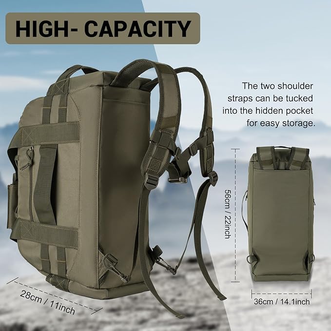 35L Large Duffle Bag, 3-in-1 Tactical Backpack MOLLE Pack for Sports/Gym/Outdoor, Olive Green