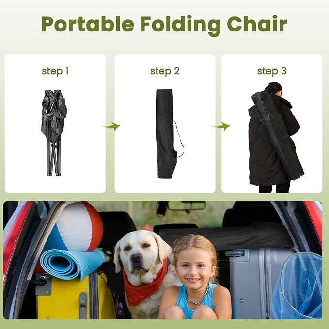 4 Pack Oversized Folding Camping Chair for Adults, Supports 500 LBS Camping Chairs, Outdoor Lawn Chairs for Adults, Portable Chairs for Camping, Beach, Fishing, Hiking, Gray