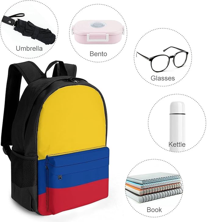 Daypack Anti-Theft Multipurpose Large Capacity Shoulder Bag, Colombia Flag Travel Hiking Camping Rucksack With Smooth Zippers