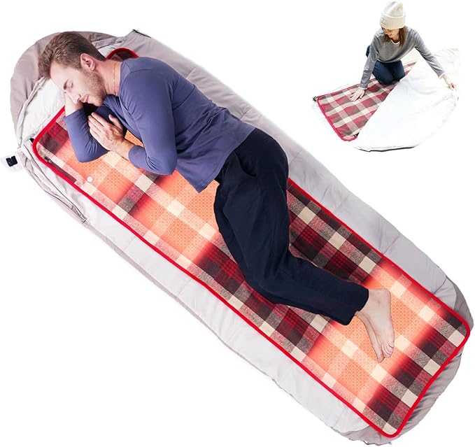 Battery Operated Heated Sleeping Pad for Sleeping Bag -3 Heating Zones with Battery Pack Waterproof Anti-Slip Far Infrared Heating Ideal for Cold Weather Camping Heated Sleeping Bag Liner