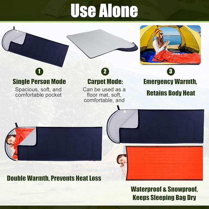 24 Pack Camping Sleeping Bags with Emergency Bivy Sacks – Bulk 4 Season Warm & Cold Weather Waterproof Lightweight Sleeping Bags with Storage Bag for Hiking, Backpacking, Travel, Outdoor