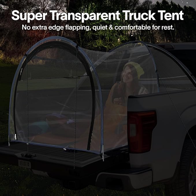 EighteenTek Truck Tent Bed Pickup Camping 2 Person Camper Shell Pop Up Automatic Setup Waterproof PU2000mm Double Layer Rainfly Adjustable 5 5.5 6 6.5 8 ft
