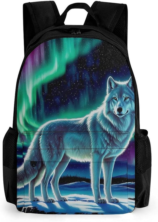 Daypack Polyester Anti-Theft Multipurpose Starry Galaxy Cool Wolf Art Bookbag Big Capacity Gym Outdoor Hiking Backpack With Adjustable Shoulder Straps