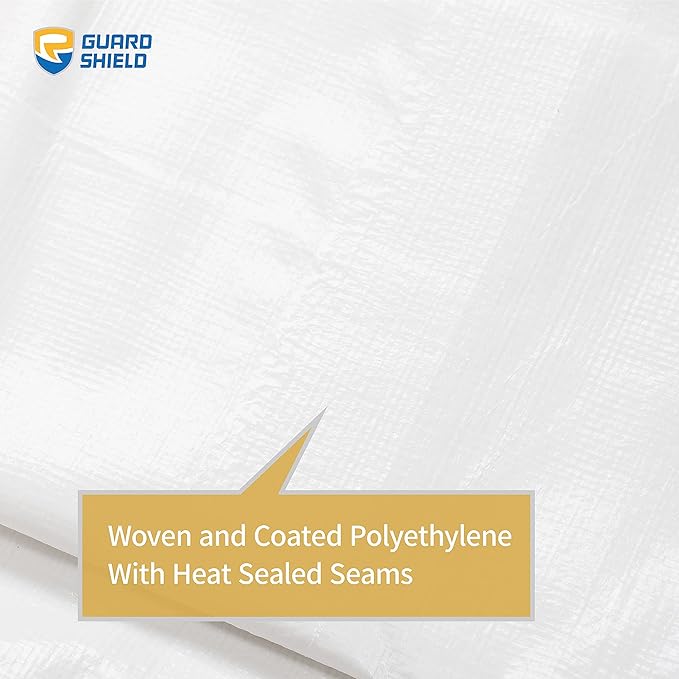 GUARD SHIELD Tarp White 12x12 Feet Multi Purpose Waterproof Poly Tarp Cover 5mil