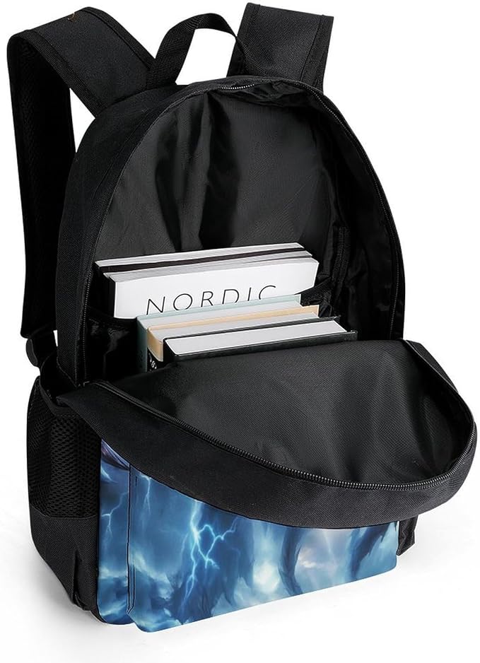 Men Women Lightweight Cool Blue Lightnings Dragon Art Backpack Large Capacity Bookbag With Smooth Zippers for Gym Business Running