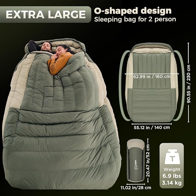 ATEPA 0 Degree Sleeping Bag, 700FP 23℉ / 30.2℉ Down Mummy Cold Weather Double Lightweight Wide XL Sleeping Bags with Compression Sack for Camping Backpacking Hiking