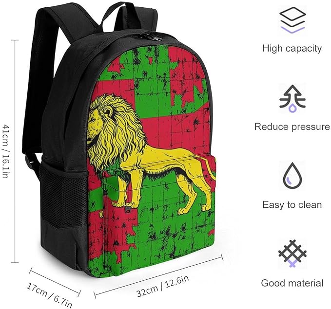 Supdreamc Men Women Polyester Rasta Lion Daypack Big Capacity Shoulder Bag With Adjustable Shoulder Straps for Camping Travel Walking Cycling
