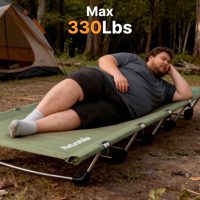 Naturehike Camping Cot, Ultralight Folding Backpacking Cot, 60-Second Easy Set-Up, Supports 330lbs, Portable Camping Bed for Adults Hiking Travel Home